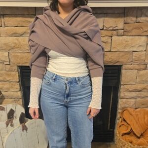 Women’s Taupe Knit Wrap/Shawl – Fringe Edges, Cozy Extra Layer, Universal Fit